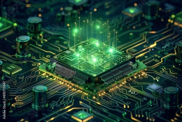 Fototapeta CPU processor microchip circuit board illustration created with generative ai