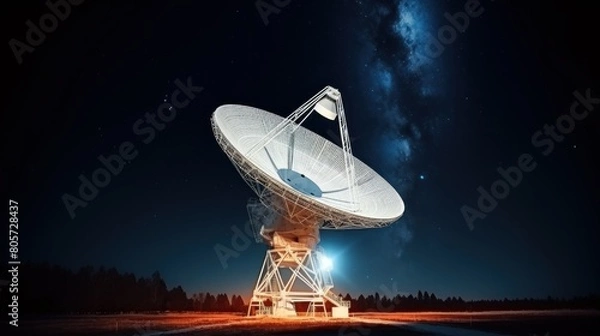 Fototapeta Huge radio telescope aimed directly into sky in middle of deserted desert catching signals