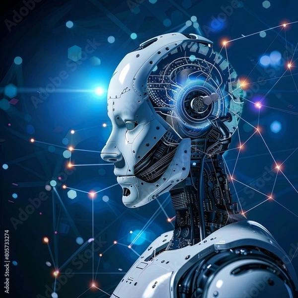 Fototapeta The concept of integrating AI technology for sustainability and greener Earth. Ecological, environment, conservation, futuristic, eco - conscious, global, advancement