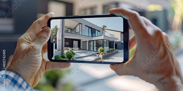 Fototapeta Digital Home Design: Visualizing Modern Living Spaces with Smartphones" / "Virtual Real Estate Tours: Exploring Future Homes through Technology"