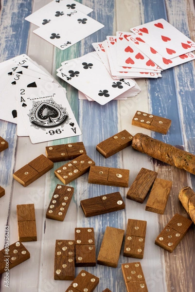 Obraz domino and poker cards on the table