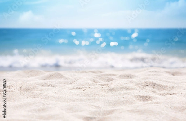 Obraz Panorama of a beautiful white sand beach and turquoise water in Maldives. Holiday summer beach background.. Wave of the sea on the sand beach.