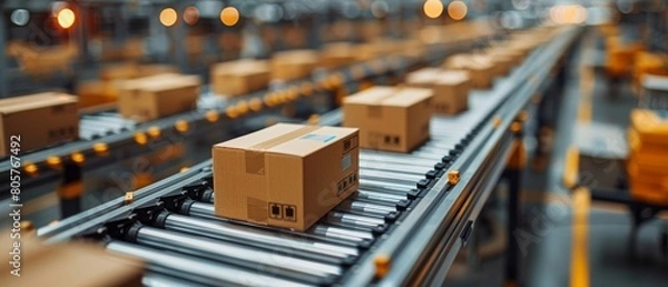 Fototapeta Flowchart for sorting cardboard boxes in a factory.