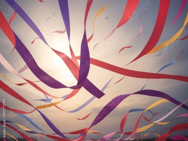 Obraz 風になびく色鮮やかなリボン, generative ai