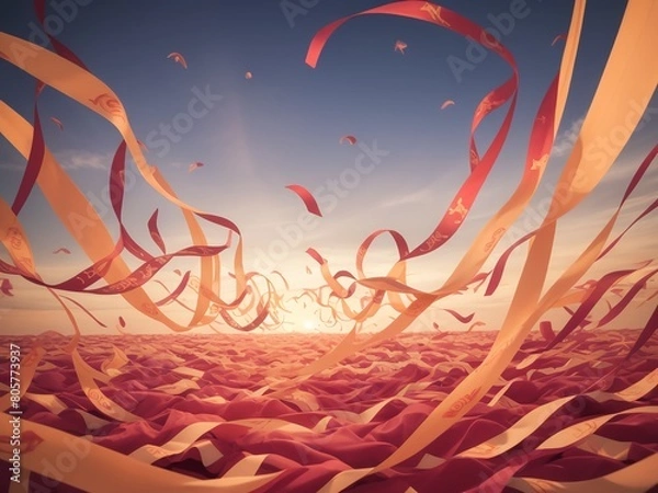 Obraz 風になびく色鮮やかなリボン, generative ai