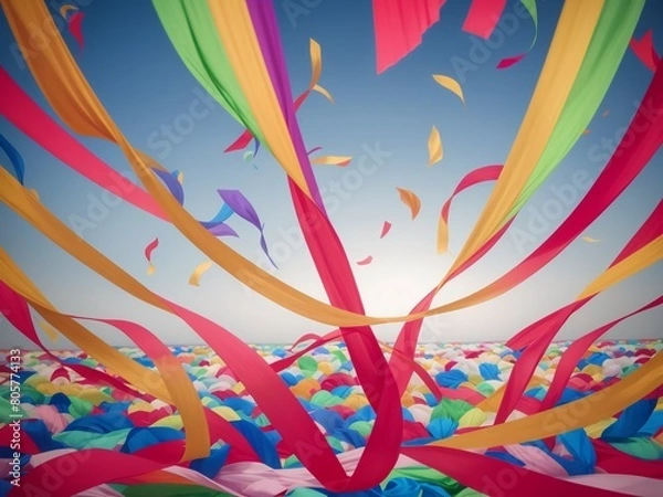 Obraz 風になびく色鮮やかなリボン, generative ai