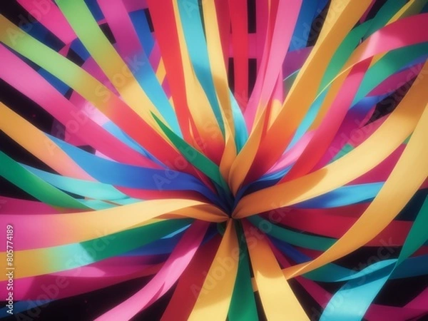 Fototapeta 風になびく色鮮やかなリボン, generative ai