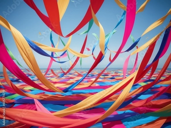 Obraz 風になびく色鮮やかなリボン, generative ai