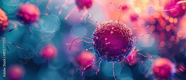 Obraz Detailed view of a 3D model of prostate cancer cells, highlighting the aggressive growth patterns