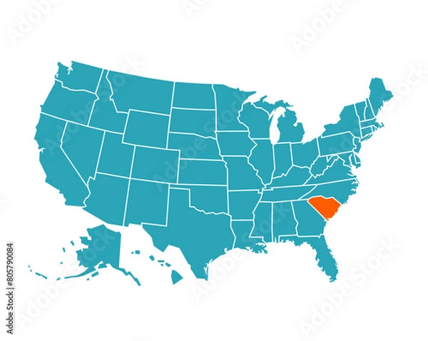 Fototapeta USA vector map with South Carolina map prominent.
