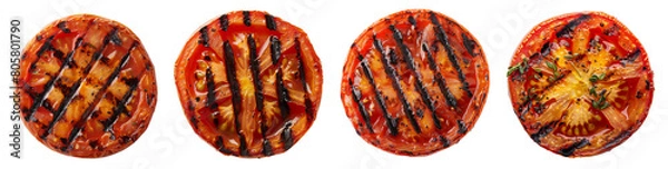 Fototapeta Grilled slice of tomato isolated on transparent background, top view.