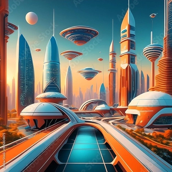 Fototapeta A futuristic and technologically advanced cityscape, where life is more convenient than ever before