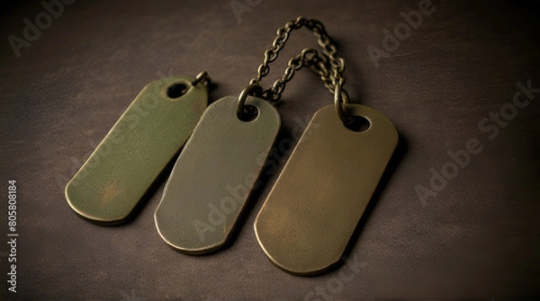 Fototapeta Dog tag icon on light background. Badge symbol. ID, soldier, war, metallic military silver badge, blood type, veterans day. Flat design. Vector illustration ..Generative. Ai
