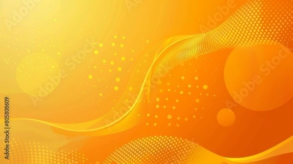 Fototapeta Yellow orange gradient background with circles, dots and halftone effect 