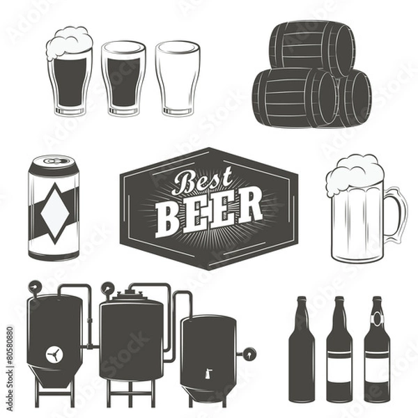 Fototapeta Vintage beer emblems, labels and design elements