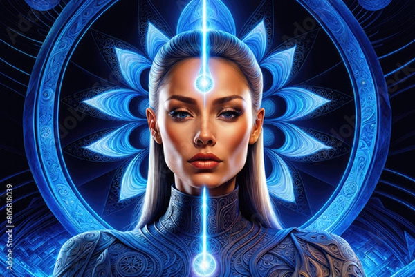 Obraz Women Face in Meditative State Opened Eyes Third Eye Ajna Chakra