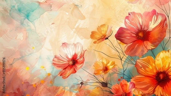 Fototapeta Watercolor of bright colors on an abstract background.