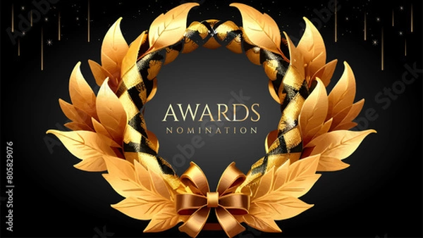 Fototapeta Golden Laurel Wreath Winner Award Nomination. Prestigious Recognition in Luxury 3D Design Concept and Abstract Corporate Elegance.