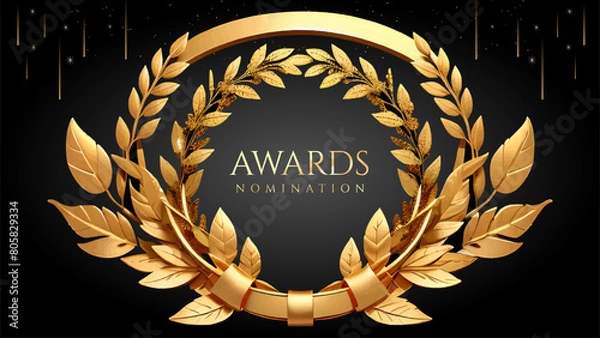 Fototapeta Golden Laurel Wreath Winner Award Nomination. Prestigious Recognition in Luxury 3D Design Concept and Abstract Corporate Elegance.