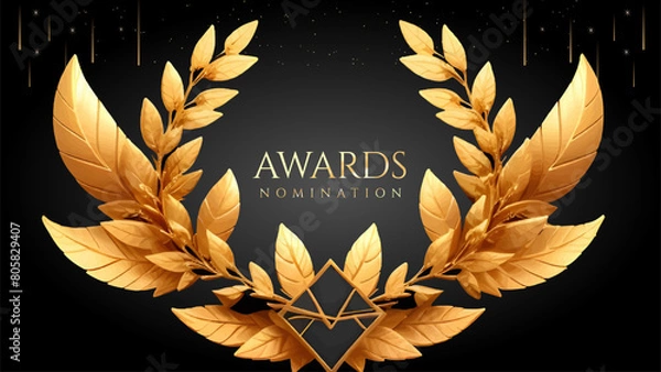 Fototapeta Golden Laurel Wreath Winner Award Nomination. Prestigious Recognition in Luxury 3D Design Concept and Abstract Corporate Elegance.