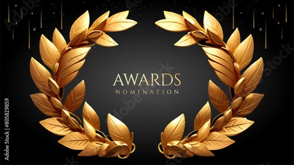 Fototapeta Golden Laurel Wreath Winner Award Nomination. Prestigious Recognition in Luxury 3D Design Concept and Abstract Corporate Elegance.