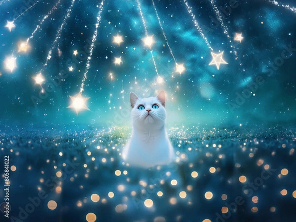 Fototapeta 満点の星空を眺める猫