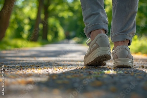 Obraz Close-Up of Walking Shoes on Tree-Lined Path