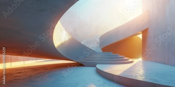 Fototapeta A spiral staircase is shown in a large, empty room