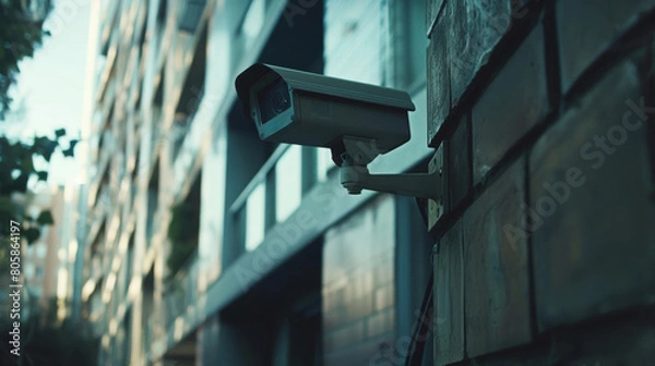 Fototapeta security camera footage of a burglary in progress, urban crime 