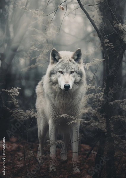 Fototapeta Wolf in a tranquil forest scene
