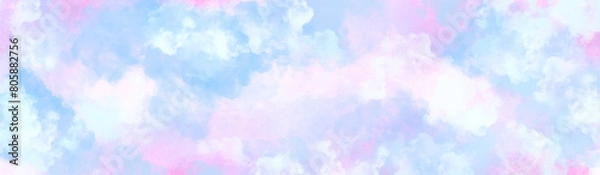 Fototapeta Watercolor abstract background with cloud texture banner pastel colours, clouds in the sky, Abstract light blue watercolor for background, watercolor technique to achieve a soft, light background, 