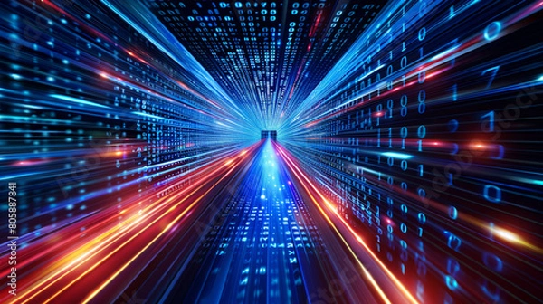 Fototapeta Dynamic data transfer concept, abstract technology background high speed digital lines, cyber