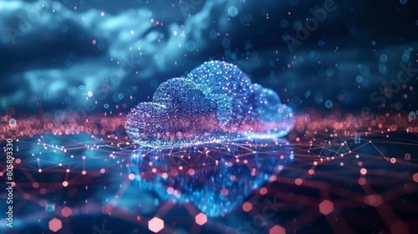 Fototapeta An illustrative diagram of a cloud computing infrastructure, demonstrating the storage, security, and remote accessibility of data