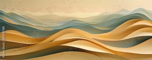 Fototapeta Layers of curved paper resembling rolling desert dunes, each layer blending into the next