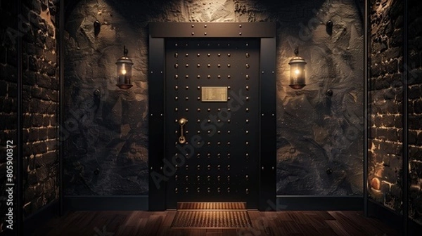Fototapeta Vintage speakeasy entrance with a password-protected door and dim lighting