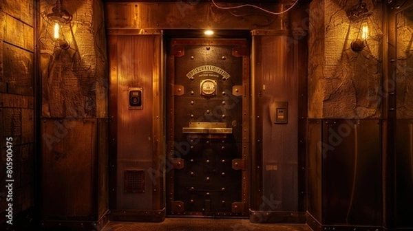Fototapeta Vintage speakeasy entrance with a password-protected door and dim lighting