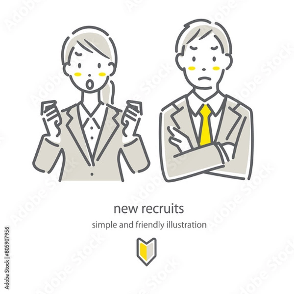 Fototapeta 就職活動中の女性と男性セット　シンプルでお洒落な線画イラスト