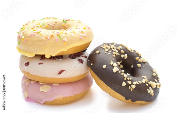 Fototapeta colorful donuts on a white background with clipping path