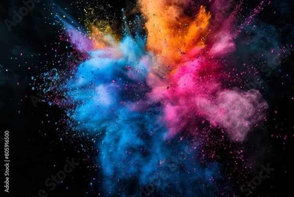 Fototapeta Energetic Celebration: Group of Friends Exploding with Joy Amidst a Vibrant Color Holi Festival

