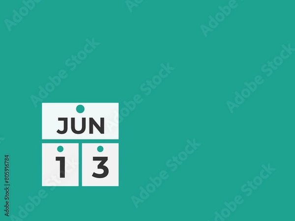 Fototapeta June 13 calendar reminder. 13 June daily calendar icon template. Calendar 13 June icon Design template. Vector illustration
