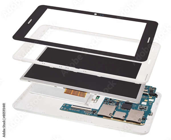 Obraz Disassembled tablet computer isolated on white background