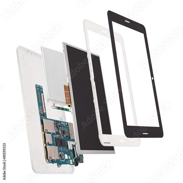 Obraz Disassembled tablet computer isolated on white background