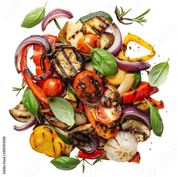 Fototapeta Grilled vegetables, transparent background, isolated image, generative AI