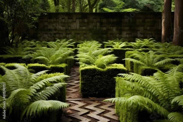 Obraz Ferns in a formal garden with geometric patterns.