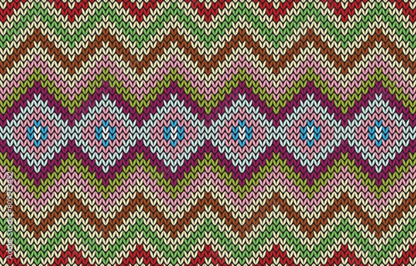 Fototapeta Colorful bright geometric vector seamless pattern. Ethnic style tribal striped background. Motley decorative abstract ornament with stripes, lines, zigzag, triangles, shapes, borders. Endless texture