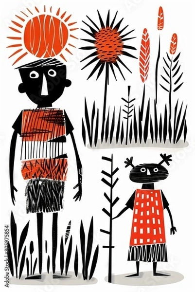 Fototapeta Abstract Scandinavian style print design with red and black tints. Great as background or poster.