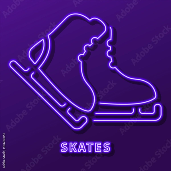Obraz skates neon sign, modern glowing banner design, colorful modern design trend on black background. Vector illustration.