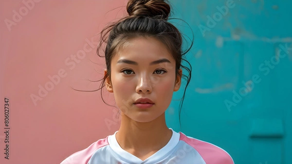 Obraz French Twist Hairstyle: Beautiful Girl Volleyball Athlete Images, Graceful Updo on Lovely Female Volleyball Players, Elegant Hairdo for Volleyball Athletes, Chic Twist Style on Stunning Girls