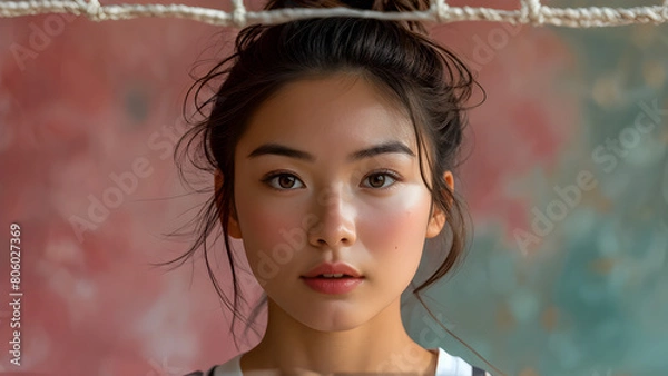 Obraz French Twist Hairstyle: Beautiful Girl Volleyball Athlete Images, Graceful Updo on Lovely Female Volleyball Players, Elegant Hairdo for Volleyball Athletes, Chic Twist Style on Stunning Girls