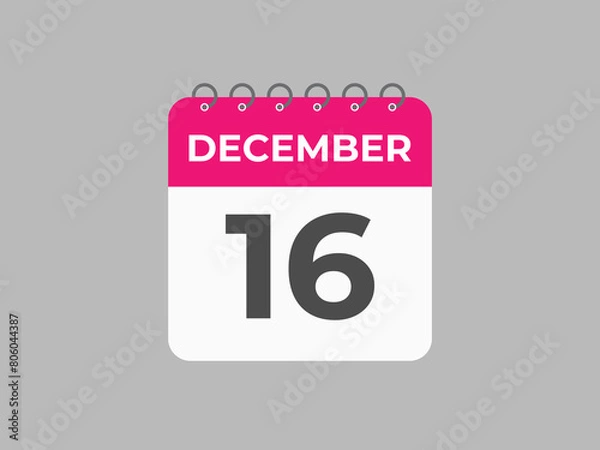 Fototapeta December 16 calendar reminder. 16 December daily calendar icon template. Calendar 16 December icon Design template. Vector illustration
